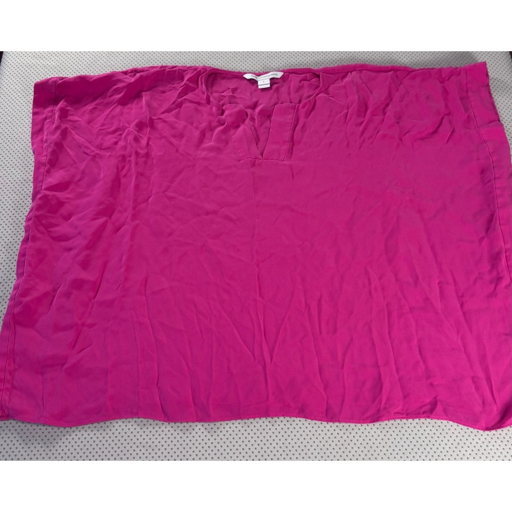 Diane von Furstenberg Kora Relaxed DVF Magenta Pink Silk Notched V-Neck Top S